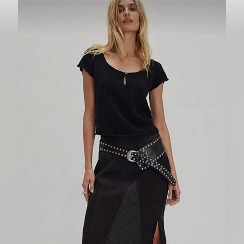 NWT Free People Hera Cashmere Pointelle Black Sweater Top